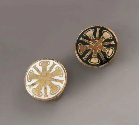 Antique Victorian Gold Filled Enamel Firefighter Collar Lapel Buttons