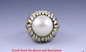 Unique Platinum & 18k Yellow Gold Mabe Pearl Ring Heavy Weight