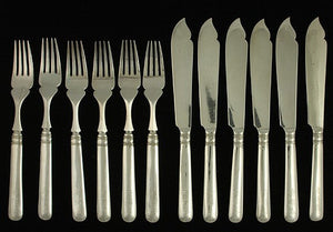 12pc Antique c1900 Chinese Export Silver Fish Set Forks Knives
