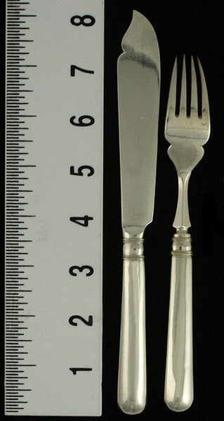 12pc Antique c1900 Chinese Export Silver Fish Set Forks Knives