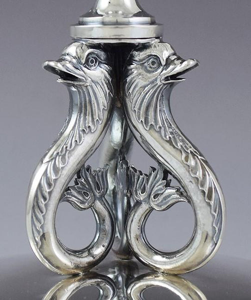 Rare 1796-1835 German .800 Silver Dolphin Fish Figural Candlesticks Johann Seeth