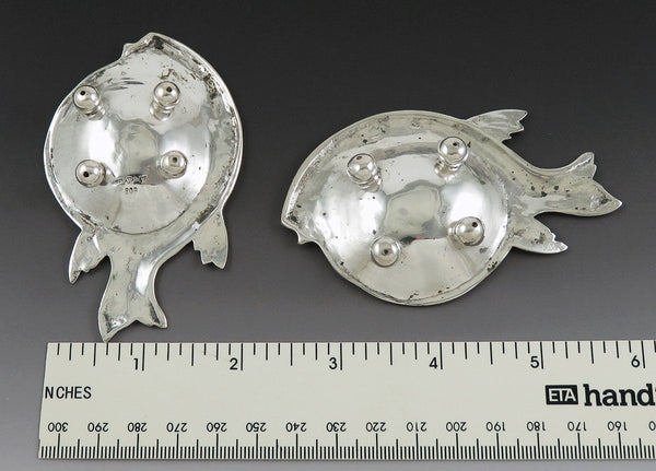 Charming Pair VTG German 800 Silver Fish Shaped Ring Catcher Trinket Dishes