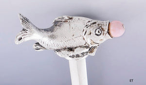 Antique c1900 Austrian 800 Silver Meat Skewer Fish Figurine Top 8 3/4"
