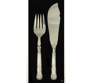 Antique 1912 English Sterling Silver Kings Fish Fork Knife Set Elephant Crest