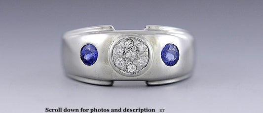 Beautiful c1950s-60s 14K White Gold, Diamond & Sapphire Ring Size 5.5
