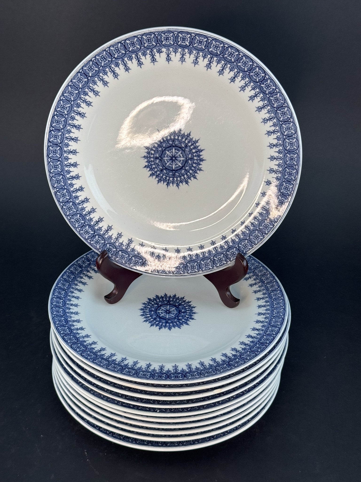 11 Royal Worcester Salad or Luncheon Plates Blue-And-White 1889