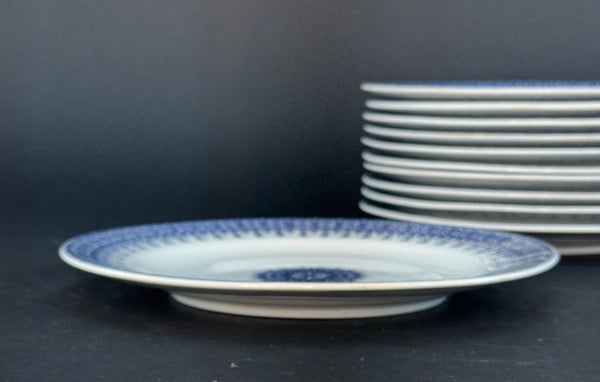 11 Royal Worcester Salad or Luncheon Plates Blue-And-White 1889