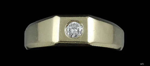 Solid Heavy Weight 14k Yellow Gold & Brilliant Diamond Ring Size 10.5