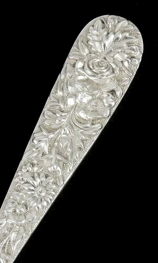 Antique c1905 Kirk Repousse Nouveau Flower Sterling Silver Pancake Server