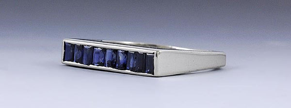 Stylish Modernist 14K White Gold 1CT Blue Sapphire Ring Size 6