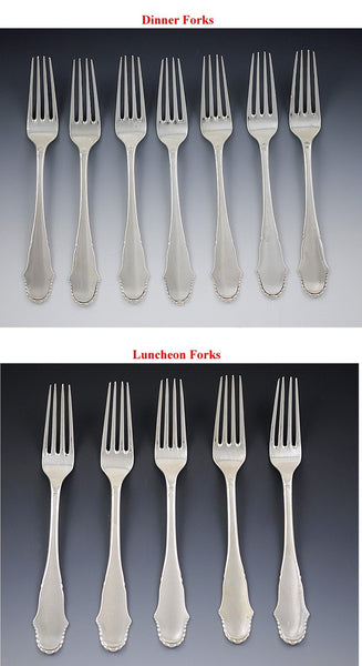 40pc Antique c1925 Danish Hand Hammered Silver Spoon Fork Flatware Set