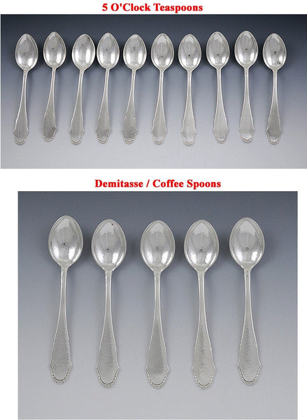 40pc Antique c1925 Danish Hand Hammered Silver Spoon Fork Flatware Set