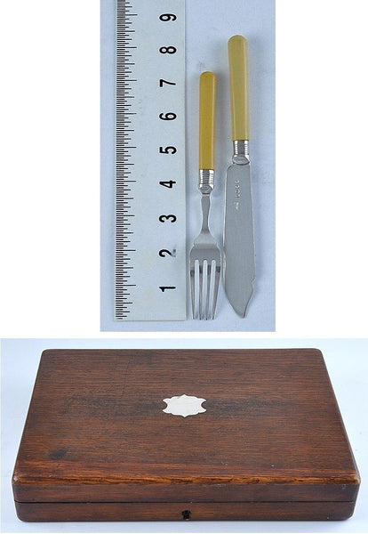 Engraved 1906 English Boxed Silver/Celluloid Fish Set for 9