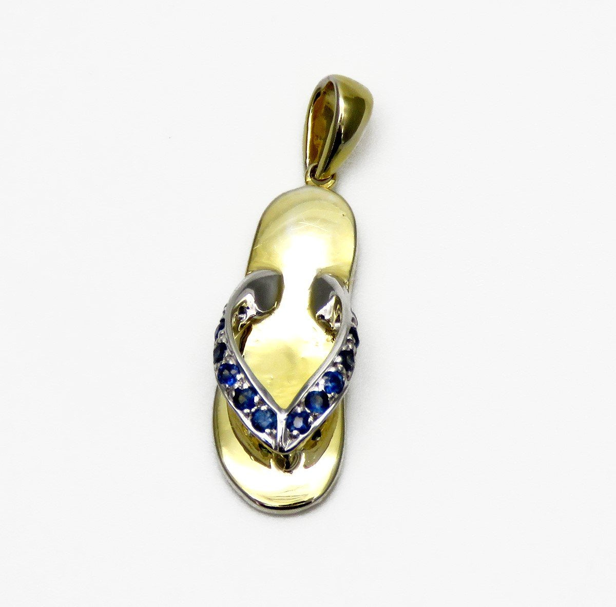 Cute Fun 18k Yellow and White Gold Sapphire Flip Flop Sandal Thong Charm Pendant