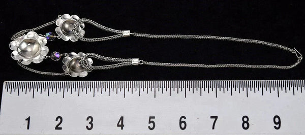 One-of-a-kind Vintage Sterling Silver Necklace Flowers Beads Foxtail Chain
