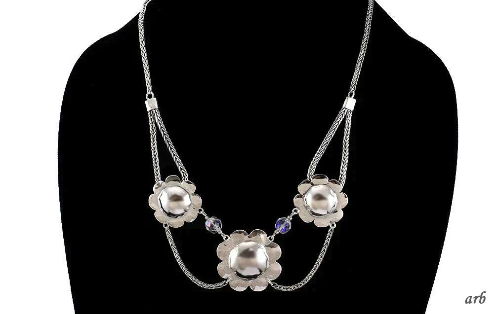 One-of-a-kind Vintage Sterling Silver Necklace Flowers Beads Foxtail Chain
