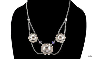One-of-a-kind Vintage Sterling Silver Necklace Flowers Beads Foxtail Chain