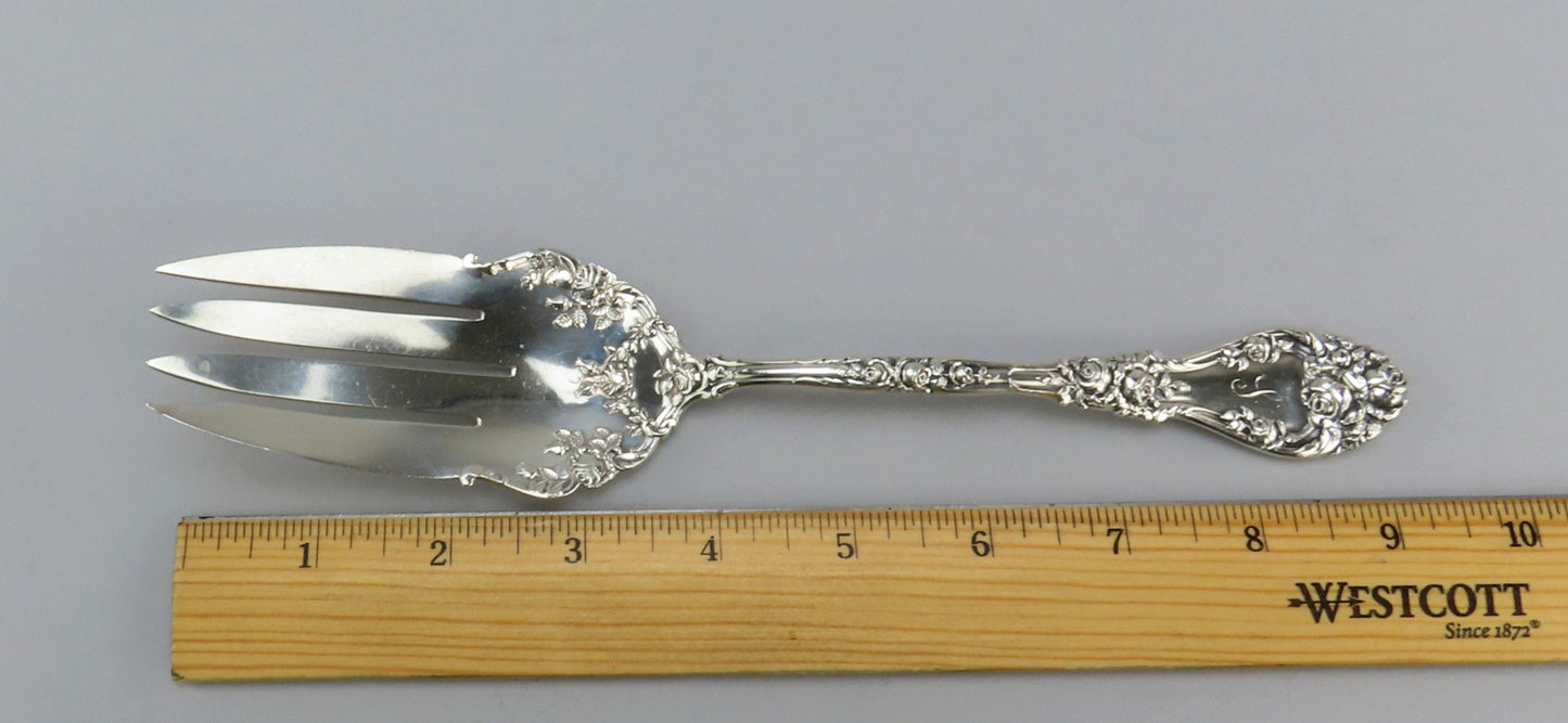 Gorgeous Durgin Marechal Niel Sterling Silver Serving Fork Roses S Mono 9 1/4"