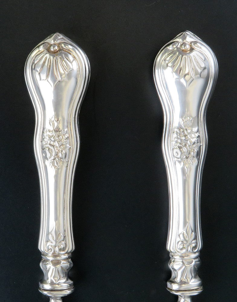 Handsome American Silverplate c1850s Hand Engraved Fish Serving Set Knife Fork