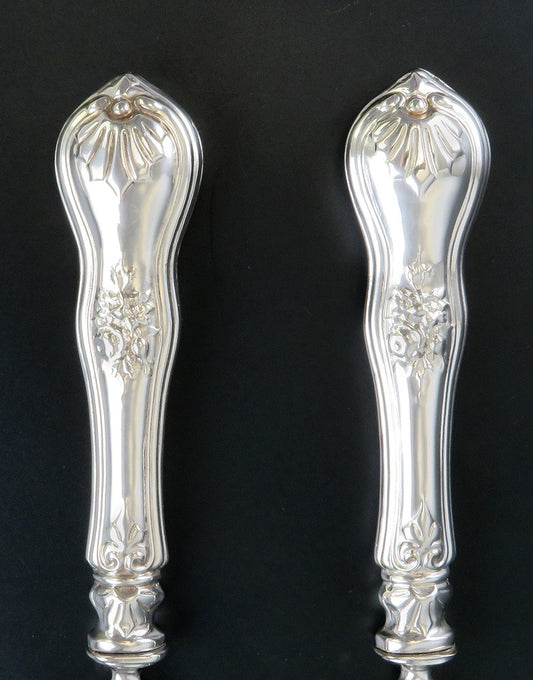 Handsome American Silverplate c1850s Hand Engraved Fish Serving Set Knife Fork