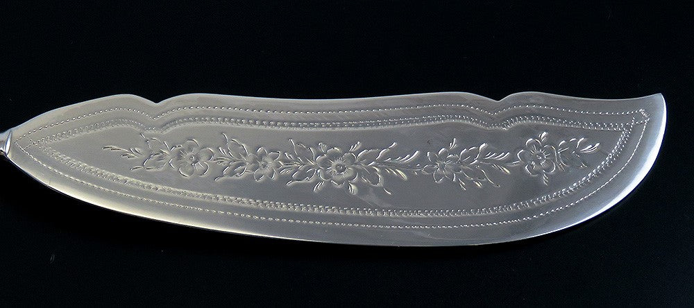 Handsome American Silverplate c1850s Hand Engraved Fish Serving Set Knife Fork