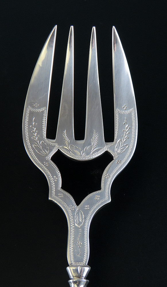 Handsome American Silverplate c1850s Hand Engraved Fish Serving Set Knife Fork