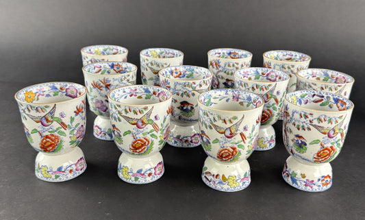 Rare Set 12 Antique Mason's Ironstone Flying Bird Large Double Egg Cups