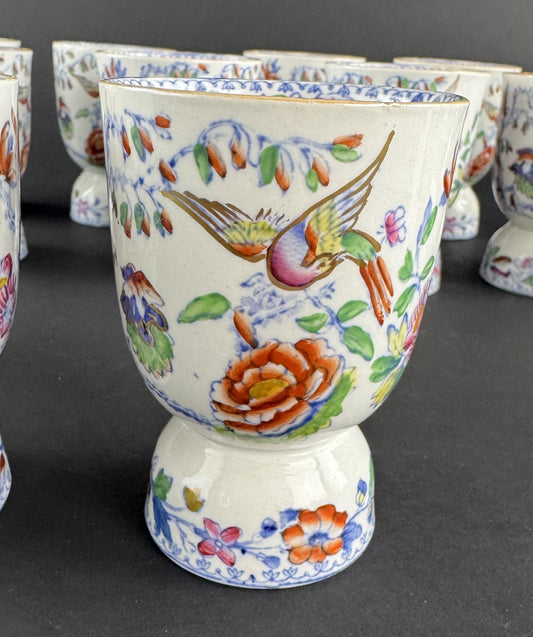 Rare Set 12 Antique Mason's Ironstone Flying Bird Large Double Egg Cups