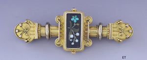 Antique 1800s Beautiful 10k Gold Pietra Dura Renaissance Revival Pin Brooch