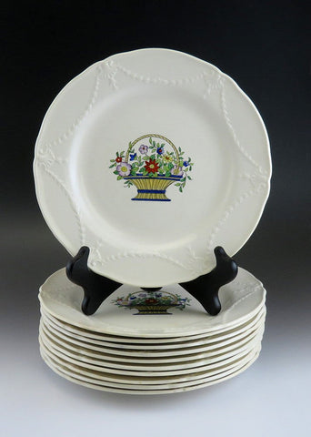11 Antique Minton England Porcelain Basket of Flowers Lunch Salad Plates 9"