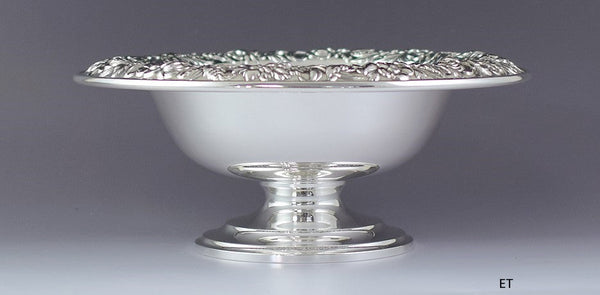 Vintage S Kirk Son Sterling Silver Floral Repousse Pedestal Bowl Compote 10"