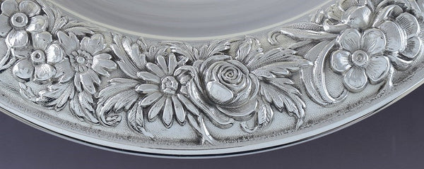 Vintage S Kirk Son Sterling Silver Floral Repousse Pedestal Bowl Compote 10"