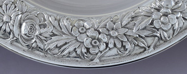 Vintage S Kirk Son Sterling Silver Floral Repousse Pedestal Bowl Compote 10"