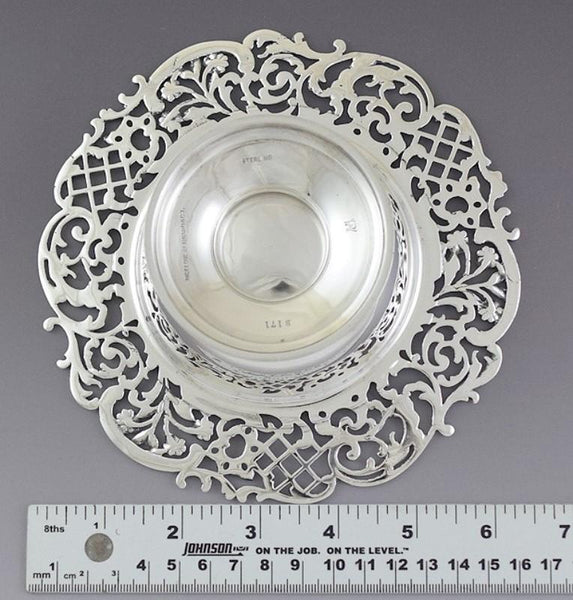 Lovely c1900 Roger Williams Sterling Silver Bowl w Floral Pierced Openwork Rim