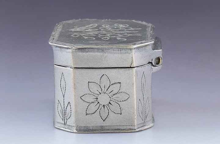 c1750s-1820s Neat American Silver Hand Engraved Snuffbox Small Box