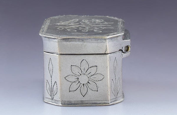 c1750s-1820s Neat American Silver Hand Engraved Snuffbox Small Box
