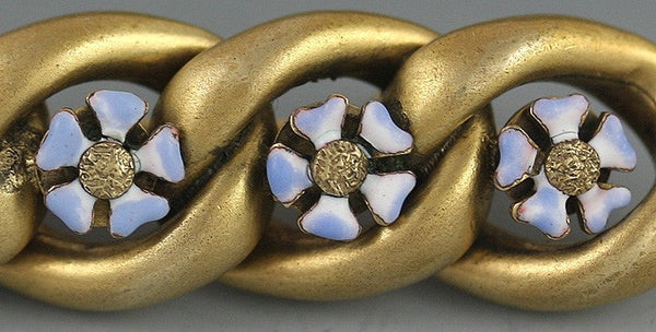 Beautiful Victorian 14k Gold Chainlink & Enamel Flower Pin/Brooch