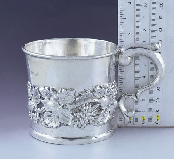 Antique 1824-1827 Early Kirk .917 Silver Grape Cluster Vine Repousse Mug Cup