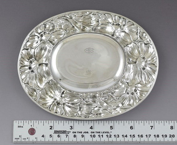 Lovely c1900 Sterling Silver Art Nouveau Floral Chased Bowl / Dish