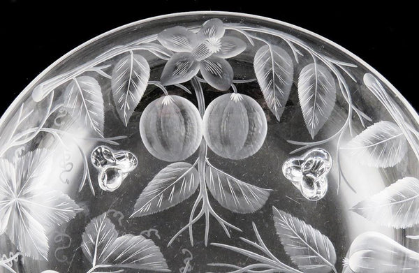 Antique Mt Washington Etched Crystal Glass Fruit Footed Serving/Centerpiece Bowl