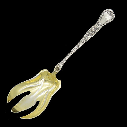 Art Nouveau Gorham Sterling Silver Serving Fork Margarette Daisies Gold Wash