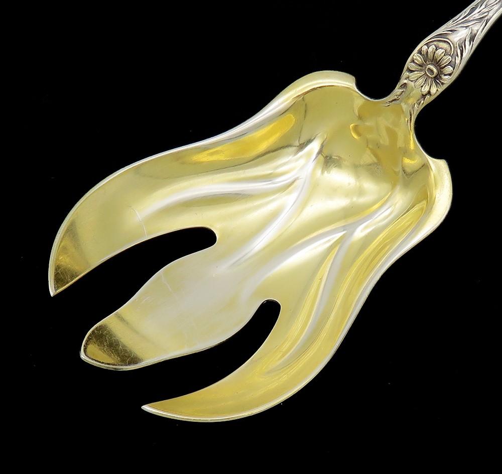 Art Nouveau Gorham Sterling Silver Serving Fork Margarette Daisies Gold Wash
