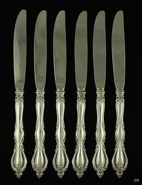 6 International Sterling Silver Grand Regency Dinner Knives 9"