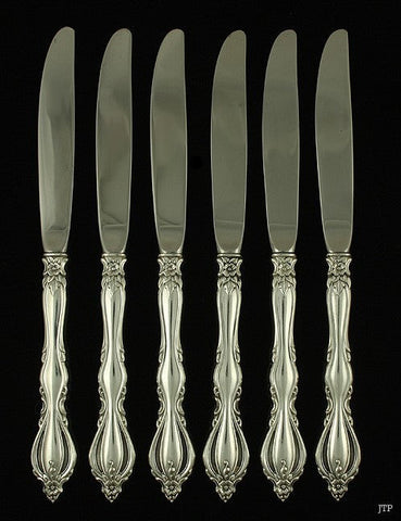 6 International Sterling Silver Grand Regency Dinner Knives 9"