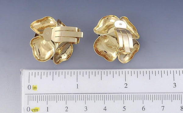 Stunning 18k Yellow Gold Rose Flower Clip On Earrings