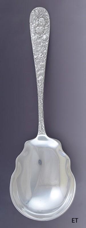 Lovely Stieff Rose Sterling Silver Repousse 9" Casserole Berry Serving Spoon