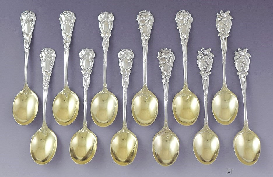 12 Antique Sterling Silver Durgin Magnolia Jonquil Tulip Orange Blossom Spoons