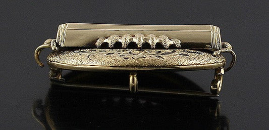 High Victorian 14k Yellow Gold Black Enamel Floral Pin Brooch