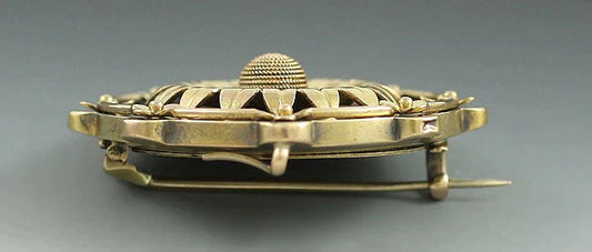1885 Intricate Victorian Aesthetic Movement 14k Gold Flower Brooch Pin