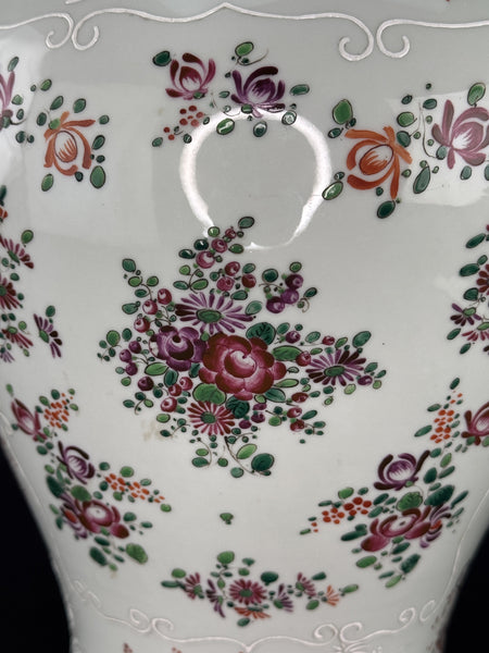 Impressive Early 1900s French Samson Pink White Lidded Urn Vase Large Size